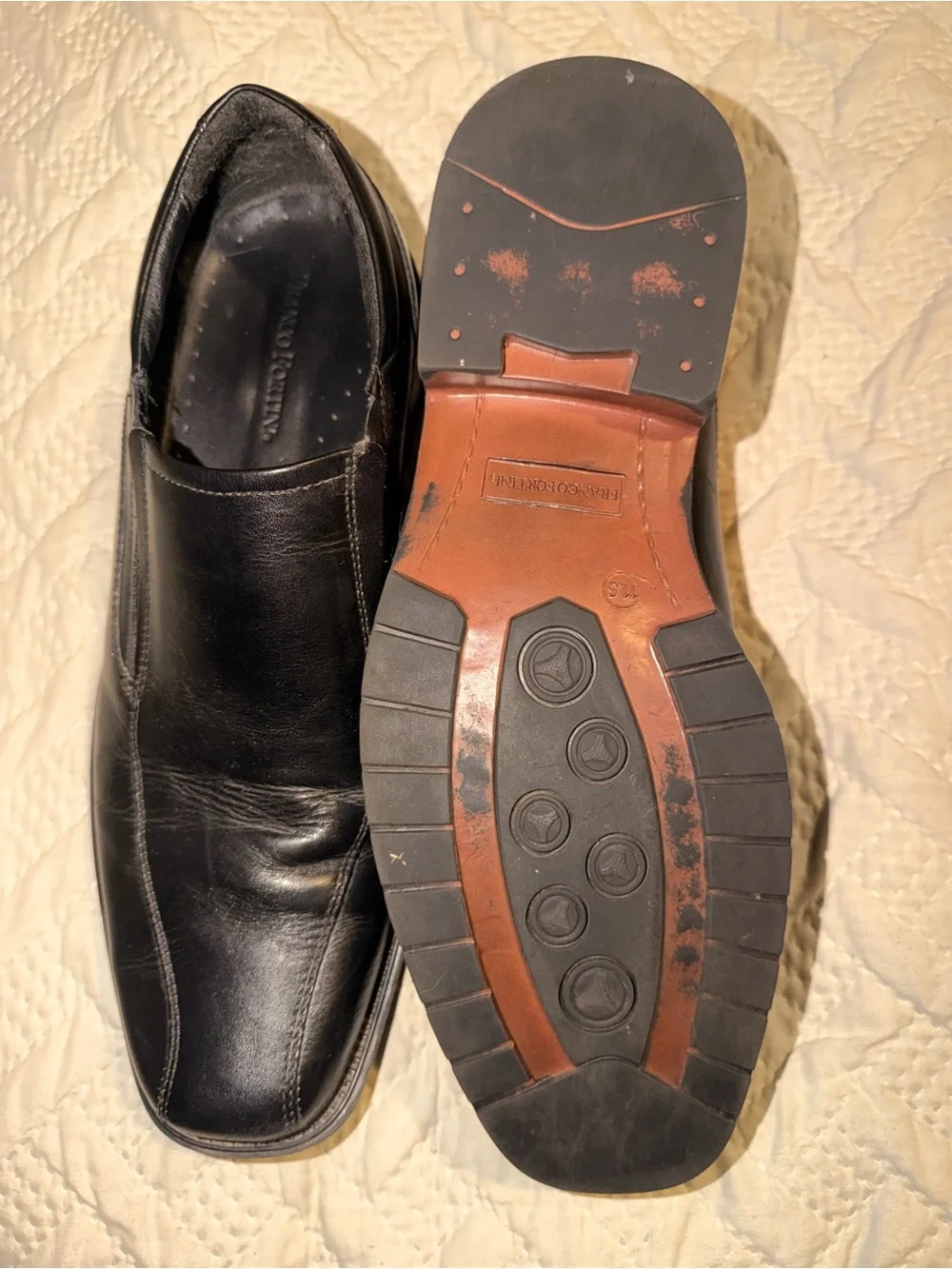 Franco Fortini Black Leather Slip-On Loafers